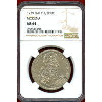 イタリア モデナ 1729年 1/2デュカート 銀貨 リナルド・デステ NGC MS64