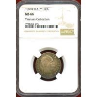 イタリア 1899R 1リラ 銀貨 ウンベルト1世 NGC MS66
