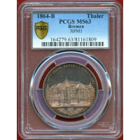 ドイツ ブレーメン 1864B ターラー 銀貨 新証券取引所 PCGS MS63