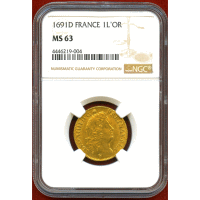 【SOLD】フランス 1691D ルイドール 金貨 ルイ14世 NGC MS63