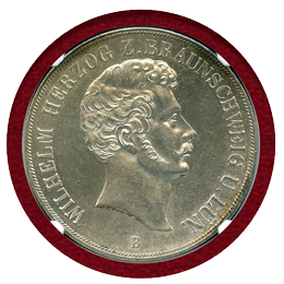 【SOLD】ドイツ ブラウンシュヴァイク公国 1855年 2ターラー 銀貨 ヴィルヘルム MS62