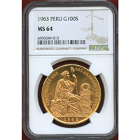 【SOLD】ペルー 1963年 100ソル 金貨 女神座像 NGC MS64