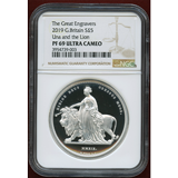 イギリス 2019年 5ポンド(2oz) 銀貨 ウナとライオン NGC PF69UC