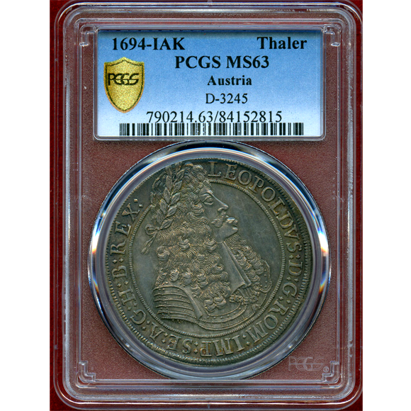 1696年 神聖ローマ帝国 ザルツブルク ターラー銀貨 PCGS UNC