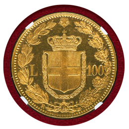 イタリア 1883R 100リレ 金貨 ウンベルト1世 NGC MS61PL