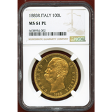 イタリア 1883R 100リレ 金貨 ウンベルト1世 NGC MS61PL