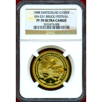 【SOLD】スイス 現代射撃祭 1988年 1000フラン 金貨 ブルック NGC PF70UC