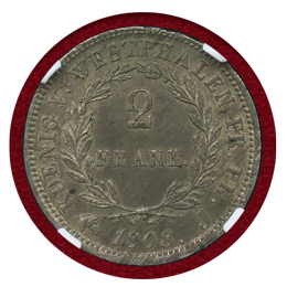 ドイツ ヴェストファーレン王国 1808年 2フランケン銀貨 ジェローム・ボナパルト MS61