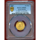 イギリス 1887年 1/2ソブリン 金貨 ヴィクトリア女王 ジュビリーヘッド MS65