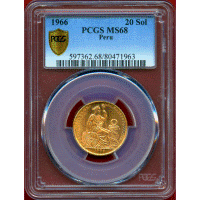 【SOLD】ペルー 1966年 20ソル 金貨 女神座像 PCGS MS68