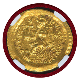 東ローマ帝国 402-450年 ソリダス金貨 テオドシウス2世 MS 5/5,4/5