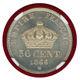 フランス 1866BB 50サンチーム 銀貨 ナポレオン3世有冠 MS67