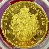 【SOLD】フランス 1865A 100フラン 金貨 ナポレオン3世有冠 PCGS MS63