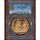 【SOLD】ペルー 1967年 100ソル 金貨 女神座像 PCGS MS66