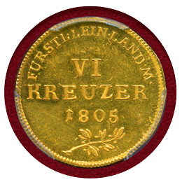 ドイツ ライニンゲン-ダグスブルク-ハルテンブルク 1805年 6クロイツァー 金貨 SP63