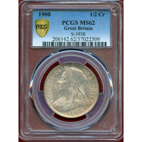 【SOLD】イギリス 1900年 1/2クラウン 銀貨 ヴィクトリア オールドヘッド MS62