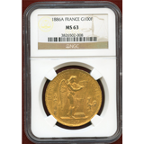フランス 1886A 100フラン 金貨 エンジェル立像 NGC MS63