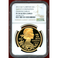 イギリス 2012年 ￡5 銀貨 金メッキ エリザベス2世即位60年記念  NGC PF70UC