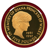 イギリス 1999年 5ポンド 金貨 ダイアナ NGC PF69UCAM