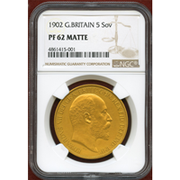 イギリス 1902年 5ポンド 金貨 エドワード7世 NGC PF62MATTE