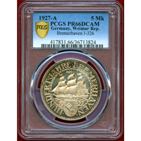 ワイマール共和国 1927A 5マルク 銀貨 ブレーマーハーフェン PCGS PR66DCAM