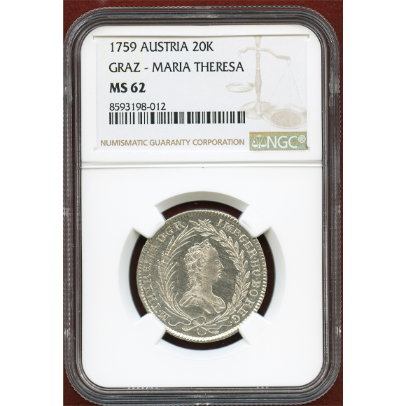 1868 オーストリア 銀貨 NGC MS61 20クロイツァー ヨーゼフ JCC | ジャパンコインキャビネット / 【SOLD】オーストリア 1759年 20