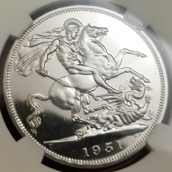 1951　イギリス　クラウン　白銅貨　PL65