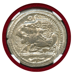 マケドニア王国 アカントス 470-430 BC テトラドラクマ銀貨 ライオンと雄牛 Ch AU