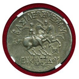 バクトリア王国 170-145 BC テトラドラクマ銀貨 エウクラティデス1世 NGC XF