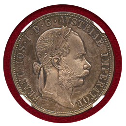 オーストリア 1887年 2フローリン銀貨 クッテンベルク鉱山再開記念 NGC PF62