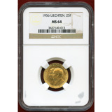 リヒテンシュタイン 1956年 25フランケン金貨 フランツ・ヨーゼフ2世 NGC MS67