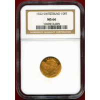 スイス 1922B 10フラン 金貨 アルプスと少女 NGC MS66