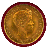 スペイン 1897(1962) 100ペセタ 金貨 アルフォンソ13世 リストライク MS67