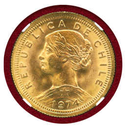 チリ 1974SO 100ペソ金貨  NGC MS64