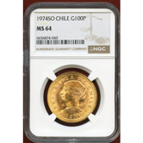 チリ 1974SO 100ペソ金貨  NGC MS64