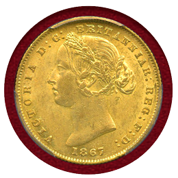 オーストラリア 1867SY ソブリン 金貨 ヴィクトリア バンクシア PCGS MS61