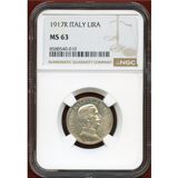 【SOLD】イタリア 1917R 1リラ 銀貨 エマヌエレ3世 クァドリガ NGC MS63
