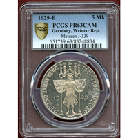 ドイツ ワイマール共和国 1929E 5マルク 銀貨 マイセン PCGS PR63CAM
