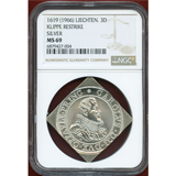 リヒテンシュタイン 1619(1966)年 3ダカット 銀貨 クリッペ NGC MS69