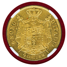 イタリア ナポレオン王国 1814M 40リレ 金貨 ナポレオン NGC AU58