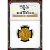 イタリア ヴェネチア 1688-94 ゼッキーノ 金貨 フランチェスコ・モロシーニ NGC MS62