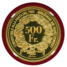 スイス 現代射撃祭 2012年 500フラン 金貨 グラウビュンデン NGC PF69UC