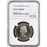 イギリス 1953年 ハーフクラウン プルーフ 白銅貨 エリザベスⅡ NGC PF67CAM