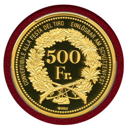 スイス 現代射撃祭 2016年 500フラン 金貨 ティチーノ PCGS PR69DCAM