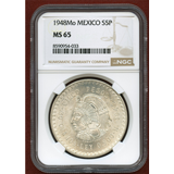 メキシコ 1948年 5ペソ銀貨 アステカ帝国クアウテモック王 NGC MS65
