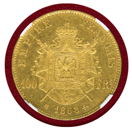 フランス 1868BB 100フラン 金貨 ナポレオン3世有冠 NGC MS62