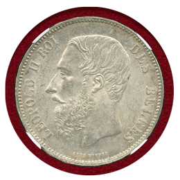 ベルギー 1876年 5フラン 銀貨 レオポルド2世 NGC MS61