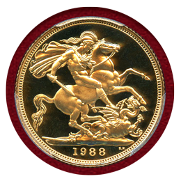 イギリス 1988年 ソブリン 金貨 エリザベス2世 PCGS PR70DCAM