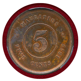 英領モーリシャス 1877年 5セント 銅貨 PCGS SP62BN