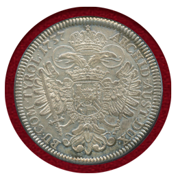 神聖ローマ帝国 オーストリア 1737年 ターラー 銀貨 カール6世 PCGS AU58